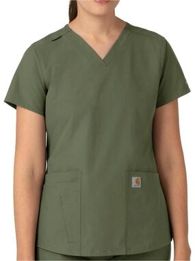 Carhartt Olive V-Neck Work Scrub Top